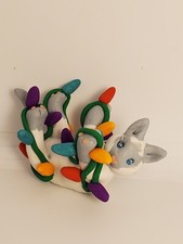 SIAMESE CAT Christmas Ornament TANGLED IN LIGHTS Feet Up LILAC POINT HAND MADE
