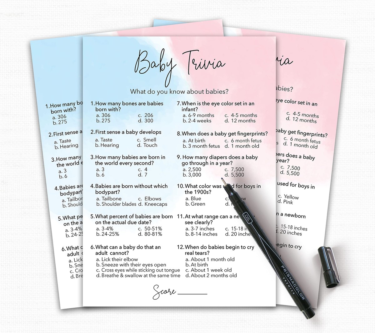 Baby Trivia Game Cards - Pack Of 25 For Gender Reveal & Baby Shower Parties