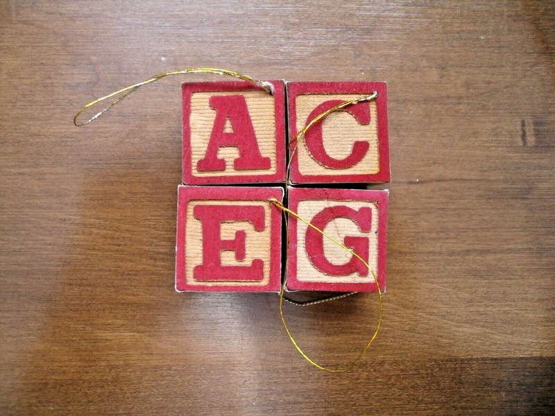 4 Current Vintage Wood Blocks Christmas Ornaments w/ Letters Vintage Ad Pictures