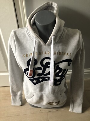 Authentic Superdry Triple Star Original Ladies XS Grey Hoodie
