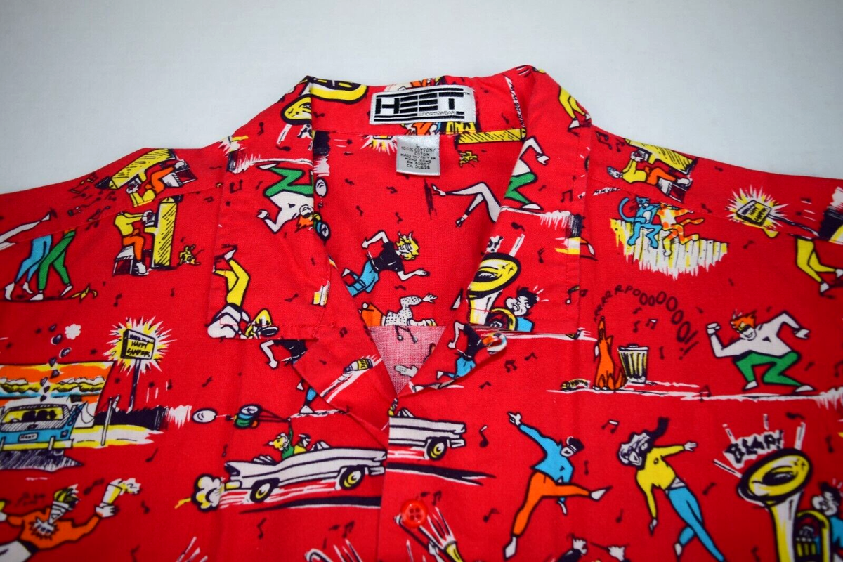 Vintage Casual Shirt HEET Size L80s Pop Art Happy Campers All 