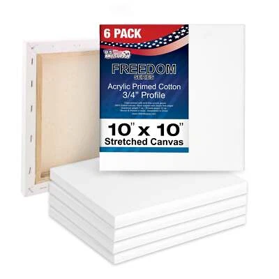U.S. ART SUPPLY 6 Pack of US Art Supply 10" x 10" Acrylic Primed Cotton Duck Stretched Canvas