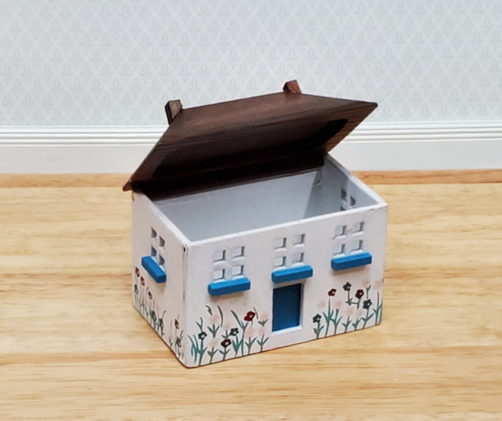 Dollhouse Toy Box Shaped Like a House 112 Scale Miniature Nursery or