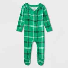 Wondershop Baby Green Plaid Knit Matching Family Footed Pajama 3-6 Months 3405