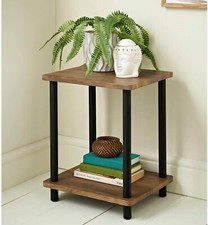 New Rustic Oak Top Black Metal Base Tromso 2 Tier Table Living Room Furni N-22