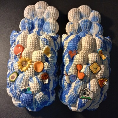 Men's Blue Bubble Slides Size 11 With Charms (They Fit Small)