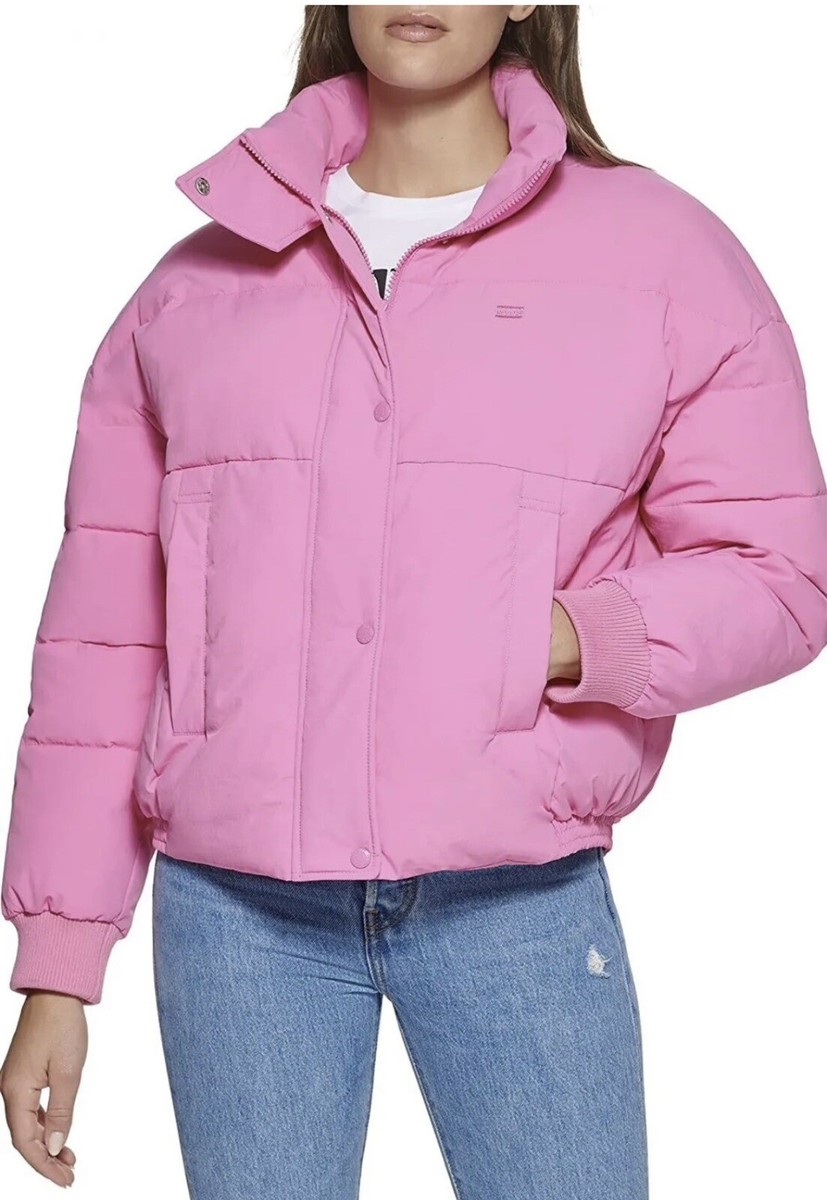Levi's Women's Cinch Waist Hooded Puffer Jacket Pink XTRA SMALL BNWT