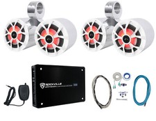 2 Rockville RKL65MBW Dual 6.5" Marine Wakeboard LED Speakers Amplifier Wires