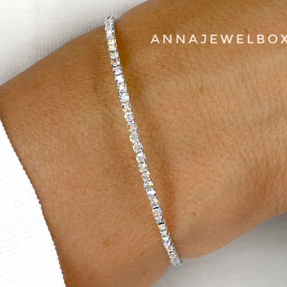 Silver Iridescent CZ Cubic Zirconia Diamante Tennis Bracelet Christmas Gift UK