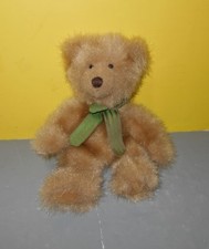 Russ Barrington 10" Teddy Bear Bean Plush w/ Green Ribbon  Faux Suede Paws
