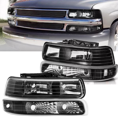 Black Housing Bumper Corner Signal Lights For 1999-2002 Chevy Silverado – Clear Lens, Halogen