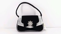 Kate Laundy Black Velvet Evening Bag With Silver Trim & Rhinestone Accent. Kate Laundy Black Velvet Evening Bag With Silver Trim & Rhinestone Accent.