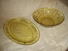 2 pieces vintage yellow depression glass serving platter & bowl lots of roses