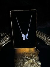 Cute Real Sterling Silver Butterfly Necklace w/ Zirconia Stone Details New