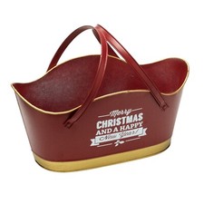 Holiday Gift Tin Bucket Festive Decor & Gift Holder