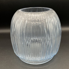 Coastal Blue Glass Ribbed Vase - Round Short Dome with flat bottom - Beach Ocean