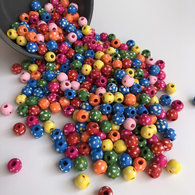 75X Wooden Beads Mixed Polka Dot Flower Multi Colour 10x9mm