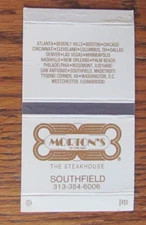 MORTON'S STEAKHOUSE RESTAURANT MATCHBOX COVER: SOUTHFIELD, MI MATCHCOVER -B18