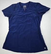 Barco One Scrub Top Women XS V Neck Navy Blue Stretch Pocket Pit To Pit 17in