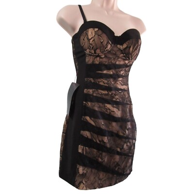 Bebe Lucy Strapless Corset Style Black Lace Nude Dress Size 0 New With  Damage | eBay