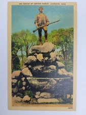 Statue of Captain Parker. Lexington, Massachusetts.  Vintage Linen Postcard
