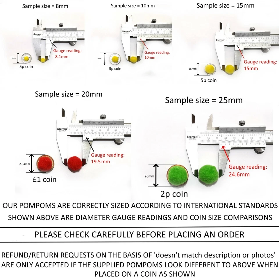 Pom Poms Assorted Colours Single or Mixed Size Packs of 50 to 500 Pompoms - Image 2 of 4