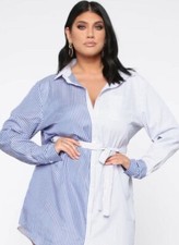 Holding Back Shirt Dress - Blue/White