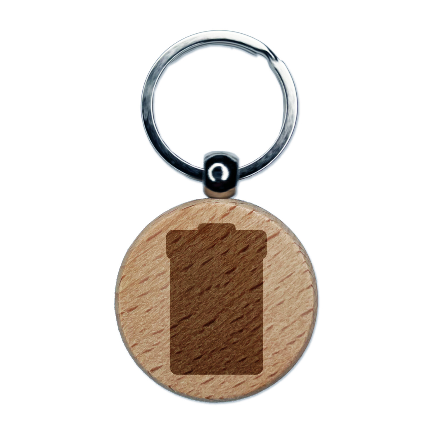 Garbage Trash Can Solid Engraved Wood Round Keychain Tag Charm