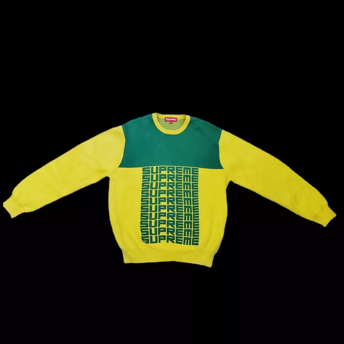 Yellow Green Supreme Repeat Logo Sweater eBay Supreme Logo repeat sweater