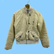 Vintage 90s Triple Five Soul Pale Yellow Quilt Line Down Insulated Bomber Jacket