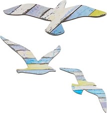 MBAIYO 3Pcs Wood Seagull Beach Wall Decor, Wall Art Beach Decorations Wall Art S