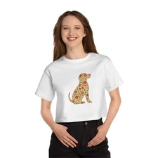 Floral Dog Silhouette Cropped T-Shirt, Pet Lover Gift, Casual Tee, Spring