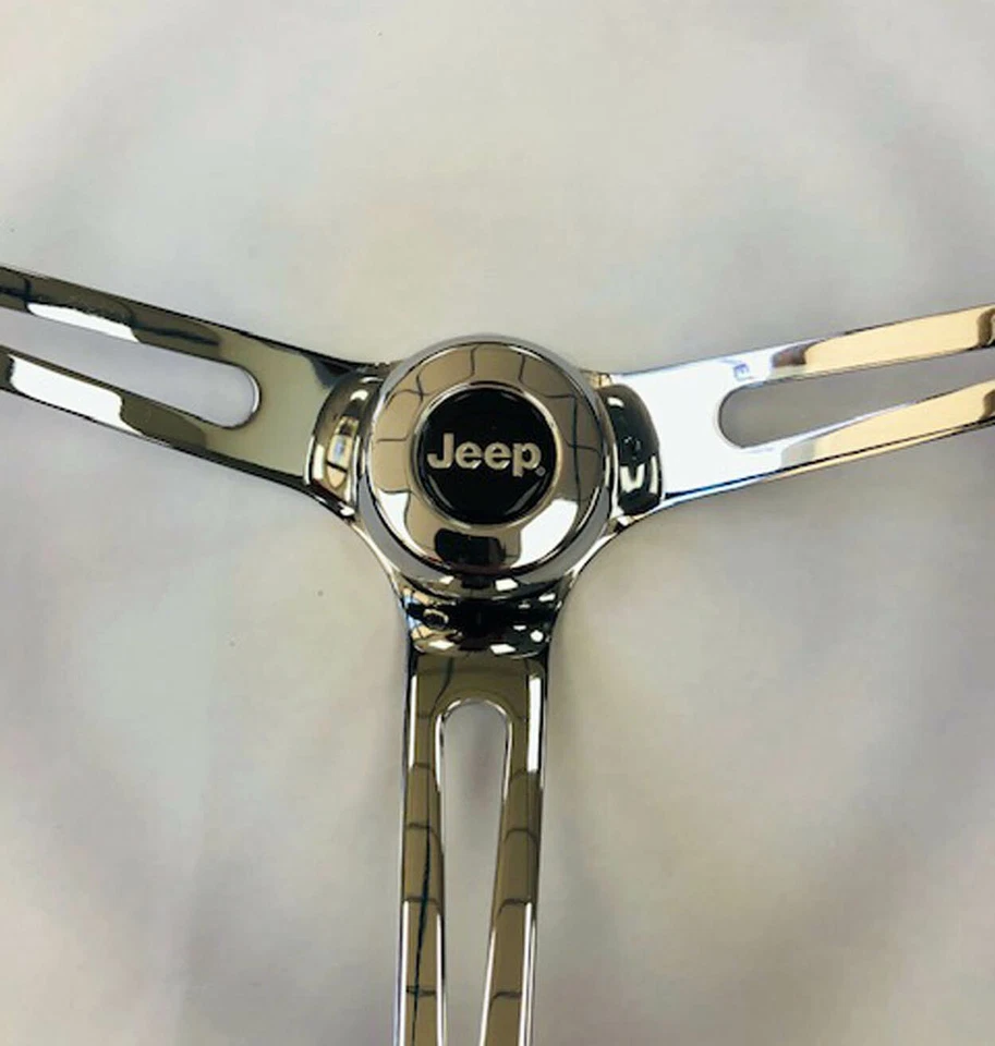 Volante de espuma negra sobre cromo 15" para Jeep CJ5 CJ7 YJ Wrangler 1976-1995 Foto 2 de 4