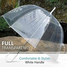 Large 33" Clear See Through Dome Umbrella Ladies Transparent Walking Rain Brolly