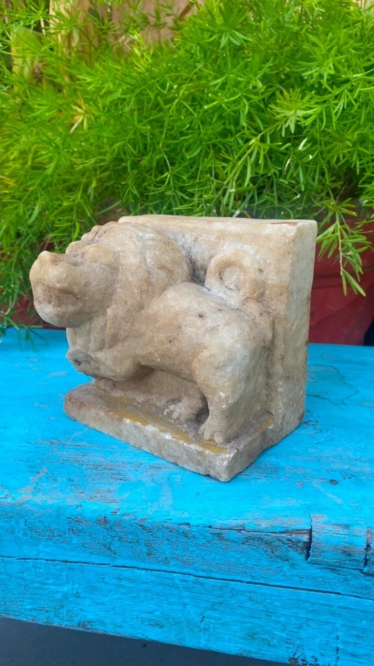 Antiguo sujetalibros de escultura de león real templo tallado a mano piedra de mármol de 1800 Foto 2 de 4