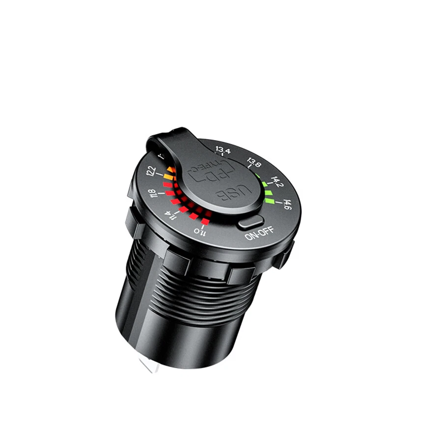 Enchufe USB para automóvil camión QC 3.0 + PD tipo C cargador USB medidor de voltaje LED impermeable Foto 4 de 4
