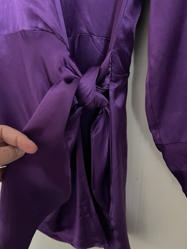 Zara Purple Satin Effect Wrap Shirt Dress NWT Sz Small Blogger Fav Silky Baddie - Picture 6 of 16