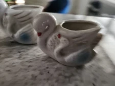 VTG Swan & Baby Porcelain Small Flower Planter/Toothpick Holder - Made In Japan