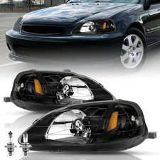 Headlight Assembly Set W/Bulbs for 1999 2000 Honda Civic Black Amber Corner Dri