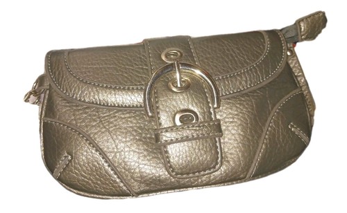 Coach Soho Silver Wristlet Vtg French Kiss Lock  Leather Framed Coin Purse