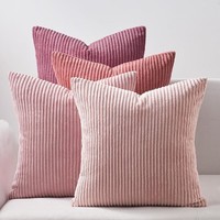 Kissenbezug 50X50 Cm Rosa 4Er Set Kordsamt Flauschig Gestreift Deko Sofa 4 StüCk