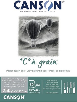 CANSON Zeichenpapierblock ''C'' à grain Couleur grau meliert DIN A3 30 Blatt