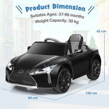 Lexus LC500 Kids Electric Car with Remote Control, Music & LED Lights - Black