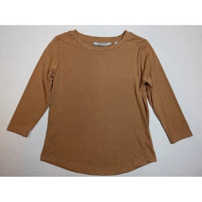 Insight Womens Boutique Long Sleeve Crew Neck Top Apricot Brown Curved Hem XS