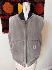 Vintage 90s Distressed Faded Brown Carhartt Quilted Lined Vest