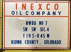 Vintage Porcelain Oil Field Sign - Inexco Oil Co. NWBU No 7 Kiowa Cty, CO
