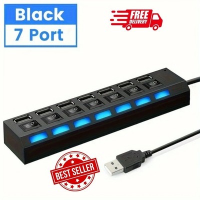 USB 3.0 Hub 4/7 Port Splitter Adapter mit Aktiv Netzteil Verteiler für PC Laptop