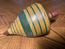 Folk art antique large wooden spinning top toy Late 1800's to early 1900's    C1