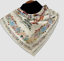 26"x26"Bird Flower Print Pure Mulberry Satin Jacquard Double-sided Silk Scarf6-1