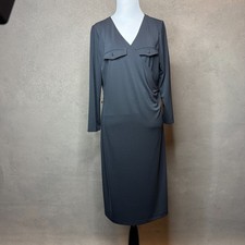 Talbots Faux Wrap Midi Dress Women’s L Charcoal Gray Long Sleeve Stretch
